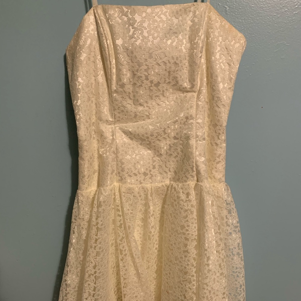 Cream strapless homecoming dress